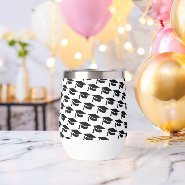 Graduation Black Tassel Cap Thermal Wine Tumbler (Bachelor Party)