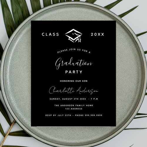 Graduation black white 2024 budget invitation flyer