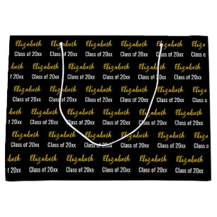 Graduation Black White and Gold Graduate Name Large Gift Bag