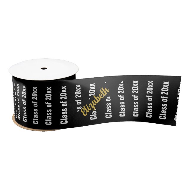 Graduation Black White and Gold Graduate's Name Satin Ribbon (Spool)