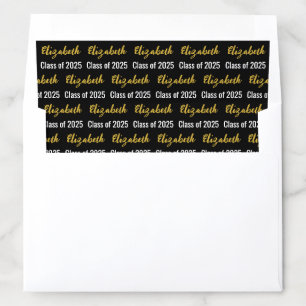 Graduation Black White and Gold Script Grad Name Envelope Liner