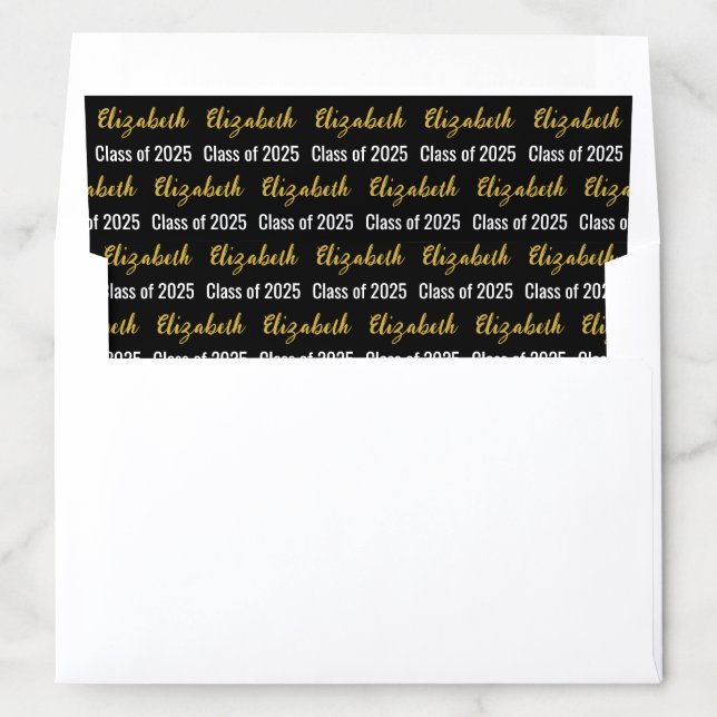 Graduation Black White and Gold Script Grad Name Envelope Liner (In Envelope)