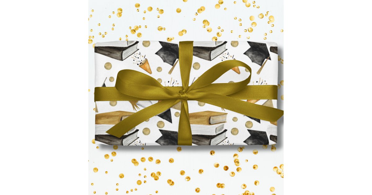 Graduation Black White and Gold Wrapping Paper | Zazzle