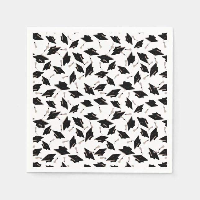 Graduation Black White Caps Party Supplies Napkins (Front)
