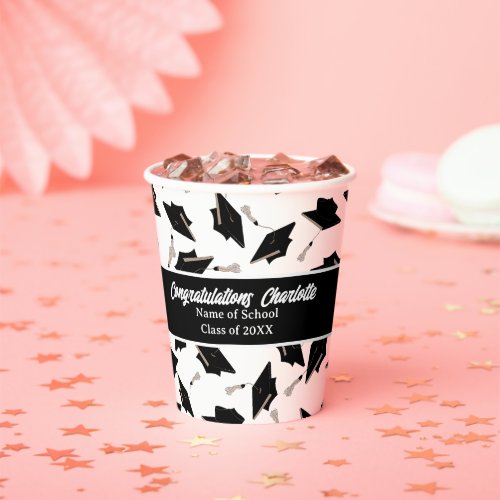 Graduation Black White Caps Party Supplies Paper Cups