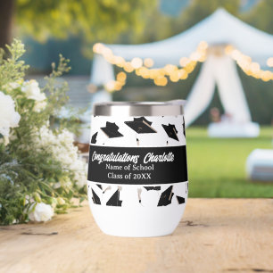 Graduation Black White Caps Party Supplies Thermal Wine Tumbler
