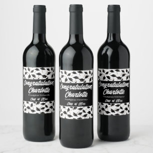 Graduation Black White Caps Party Supplies Wine Label