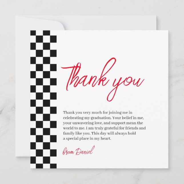 Graduation black&white checkered Thank You Card (Front)