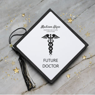 Graduation Black White Future Doctor Caduceus Cap Topper