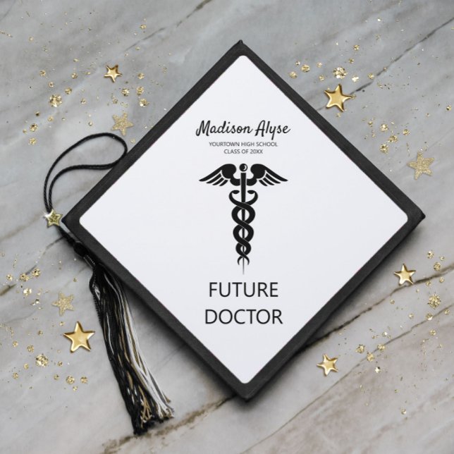Graduation Black White Future Doctor Caduceus Cap Topper (Creator Uploaded)