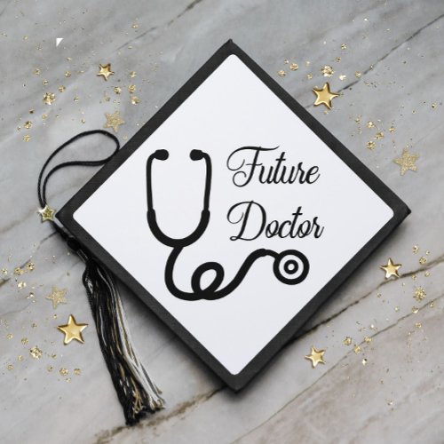 Graduation Black White Future Doctor Stethoscope Graduation Cap Topper