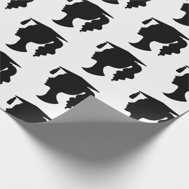Graduation Black White Girl Silhouette  Wrapping Paper (Corner)