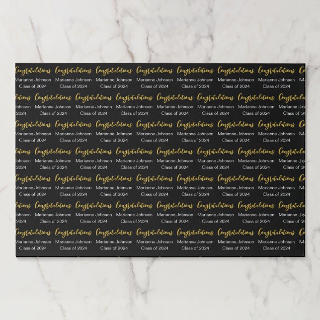 Graduation Black White Gold Congratulations Name Paper Pad (Front)