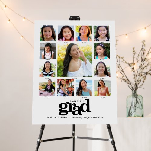 Graduation Black White K12 Photo Collage Modern Foam Board