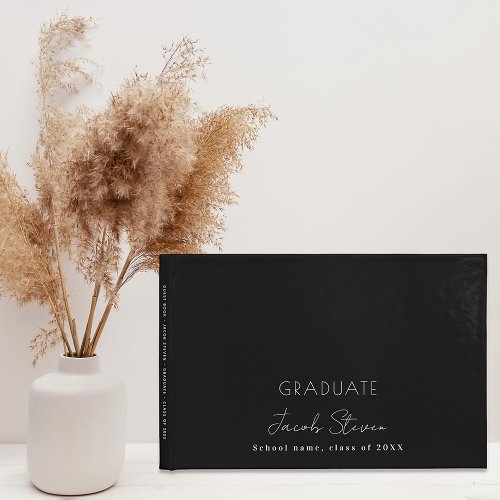 Graduation black white name script minimalist guest book