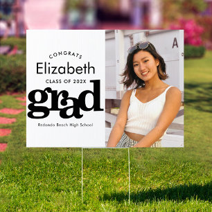 Graduation black white photo bold chic modern yard sign