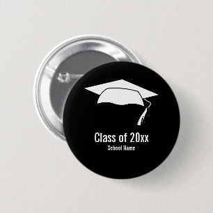 Graduation Black White School Name Class of 2026 Button