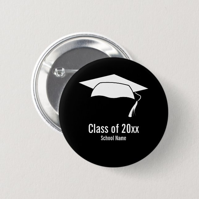 Graduation Black White School Name Class of 2026 Button (Front & Back)