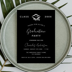Graduation black white simple 2025 invitation