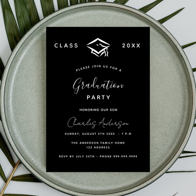 Graduation black white simple 2025 invitation (Creator Uploaded)