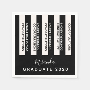Graduation black white stripes congrats napkins