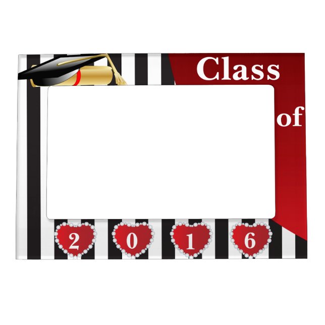 Graduation | Black & White Stripes Magnetic Picture Frame (Front)