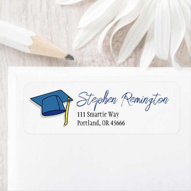 Graduation Blue Address Cap  Label (Insitu)