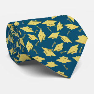 Graduation Blue and Gold Caps in the Air Neck Tie