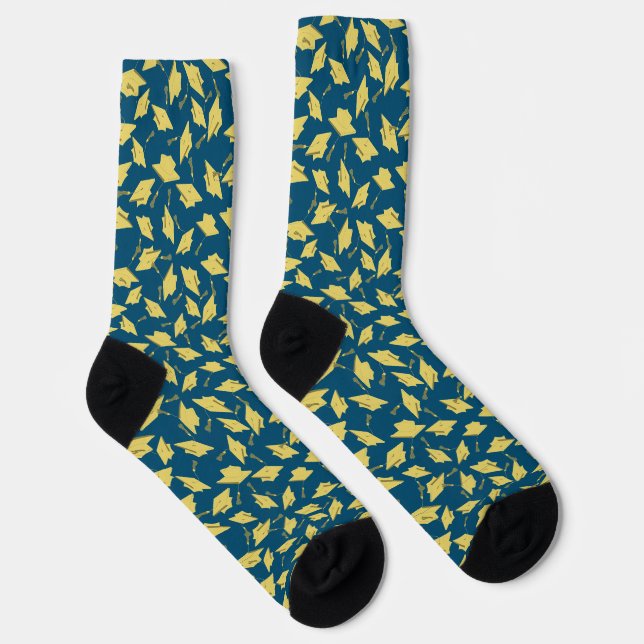 Graduation Blue and Gold Caps in the Air Socks (Right)