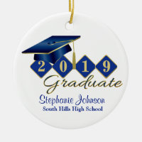 Graduation Blue and Gold Classic 20XX Photo Ceramic Ornament