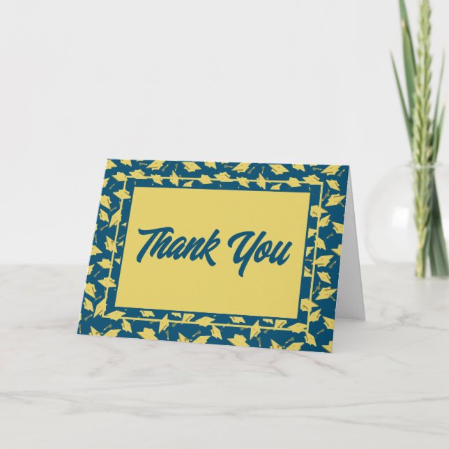 Graduation Blue and Gold Party Thank You Card (Front)