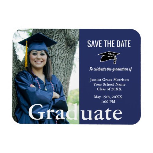 Graduation Blue And White Graduate Photo Magnet