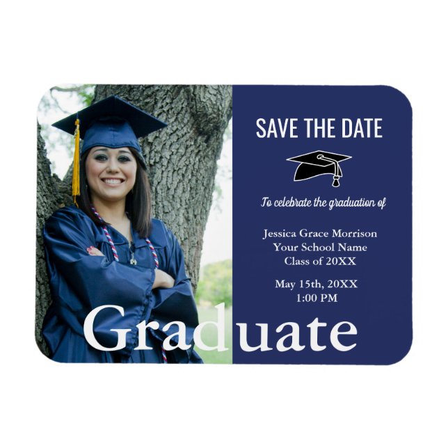 Graduation Blue And White Graduate Photo Magnet (Horizontal)