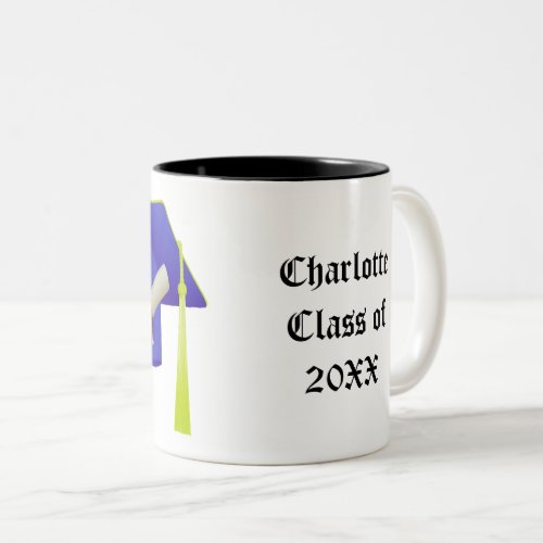 Graduation Blue Cap Class of 20XX Add Name Two_Tone Coffee Mug