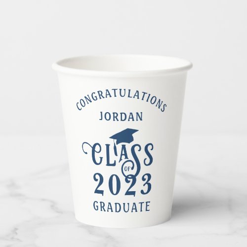 Graduation Blue Class Year Congrats Name Paper Cups