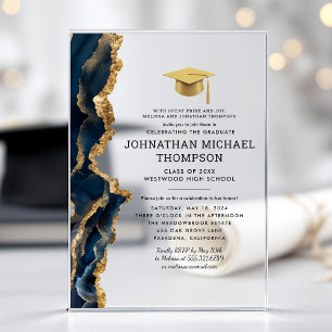 Graduation Blue Gold Agate Graduation Acrylic Invitations