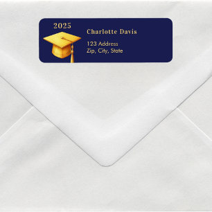 Graduation blue gold cap 2025 return address  label