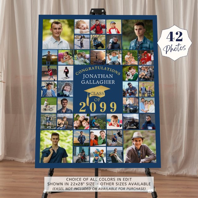 Graduation Blue Gold Congrats 42 Photo Collage Foam Board (Creator Uploaded)