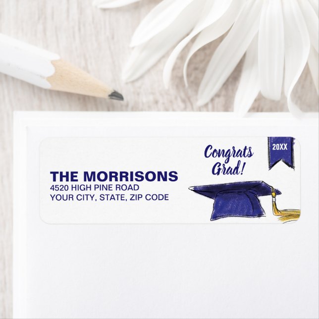 Graduation Blue Gold Graduation Cap 20XX Custom Label (Insitu)