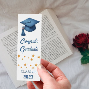 Graduation blue gold stars cap bookmarks