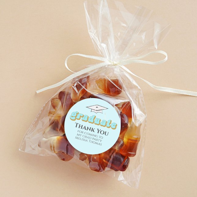 Graduation blue Graduate Retro Typography Simple Classic Round Sticker (Creator Uploaded)