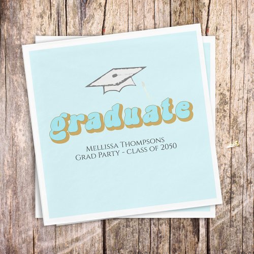 Graduation Blue Graduate Retro Typography Simple Napkins