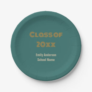 Graduation Blue-Green and Orange Graduate's Name Paper Plates