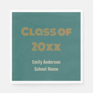 Graduation Blue-Green Orange Grad and School Name Napkins