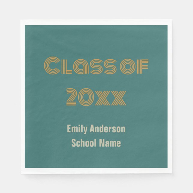 Graduation Blue-Green Orange Grad and School Name Napkins (Front)