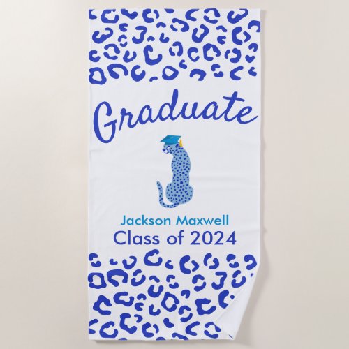 Graduation Blue Leopard Beach Towel