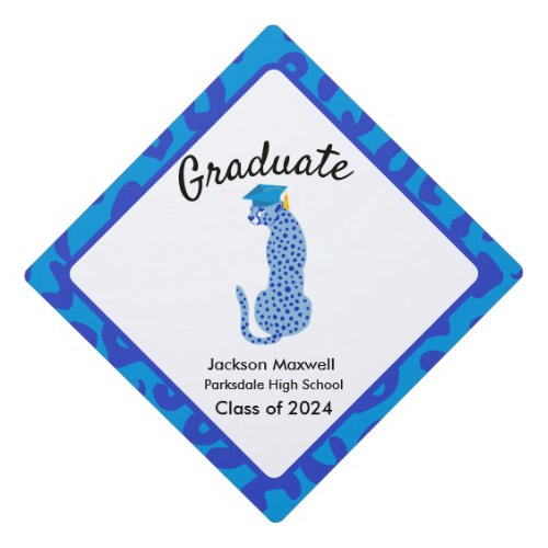 Graduation Blue Leopard  Graduation Cap Topper