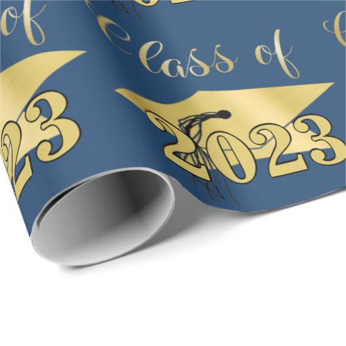 Graduation Blue Metallic Gold Class Year Wrapping Paper
