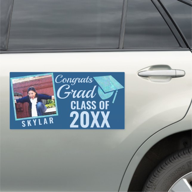 Graduation Blue Opal Drive By Parade 1 Photo Car Magnet (In Situ)