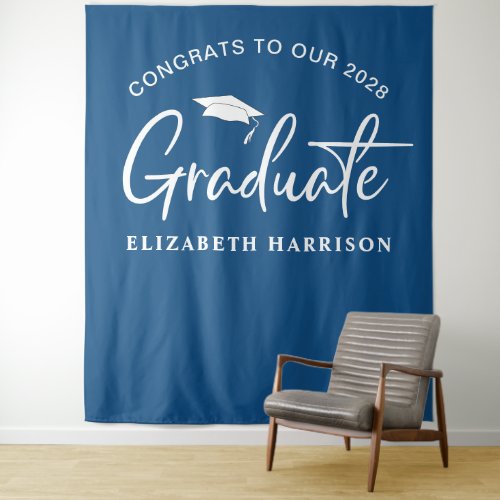 Graduation Blue Photo Booth Tapestry